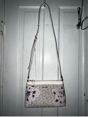 Calvin Klein Beige Monochrome Floral Print Small Crossbody Like New